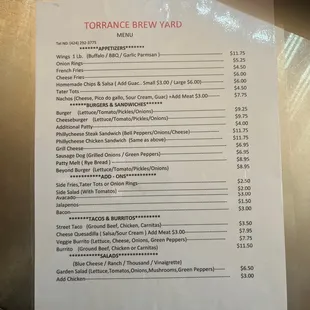 Lunch and diner menu