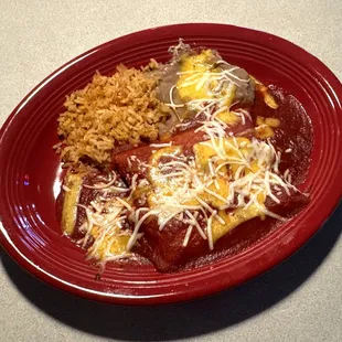 L1 Lunch - Two Chicken Enchiladas, Rice &amp; Beans
