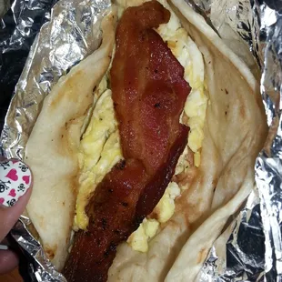 Egg and bacon taco.