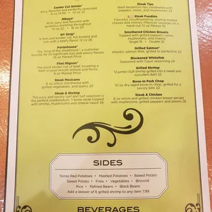 Steak menu
