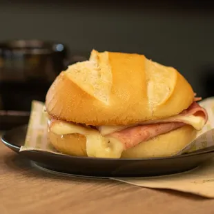 Homemade French bread with ham and cheese