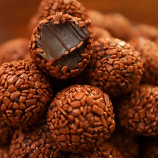 a pile of chocolate truffles