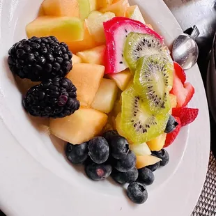 a plate of fresh fruit