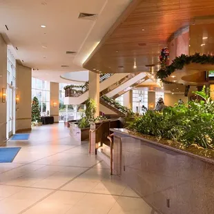 a view of the lobby of a hotel