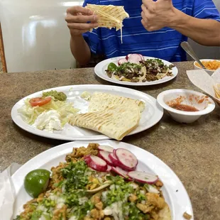 Chicken tacos and cheese quesadilla