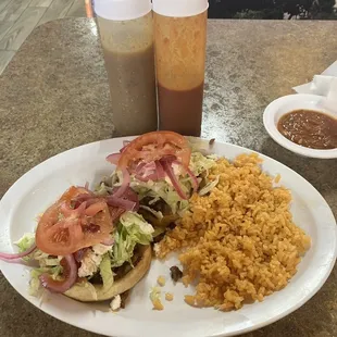 Sopes with a side of rice