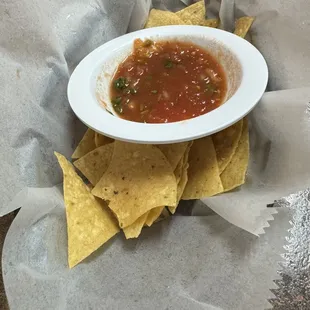 Chips and salsa are warm , salted correctly and also the salsa has just the perfect amount of heat !!!