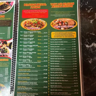 the menu of the restaurant