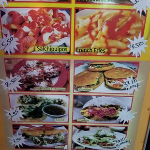 a menu on a vending machine