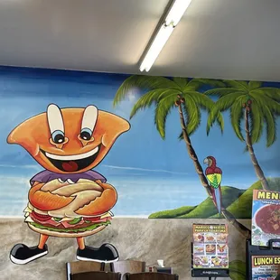 Interior seating mural! It's the nice torta crab guy!