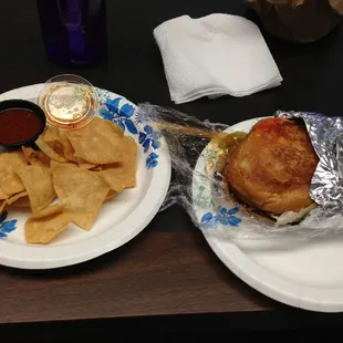 Tortas Cubana sandwich (so good!!) and homemade tortilla chips w salsa...