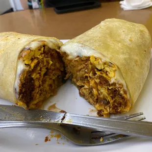 Chorizo and eggs super burrito