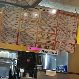 Menu with updated prices