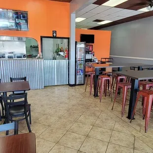 tables and chairs in a restaurant