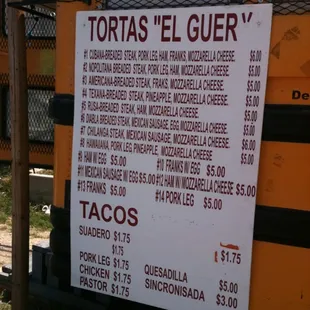 a menu on a school bus