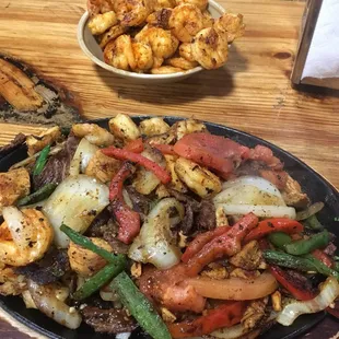 Fajita mix with tortillas (steak, chicken, shrimp) extra side of shrimp for only $3 more!