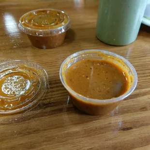 The red sauce is good but super hot.