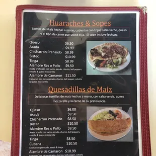Quesadillas and sopes with corn freshly made tortillas.