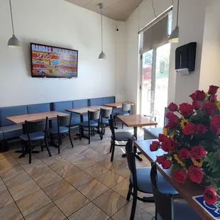 tables and chairs in a restaurant