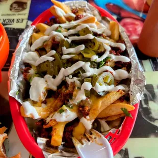 Loaded fries with pastor