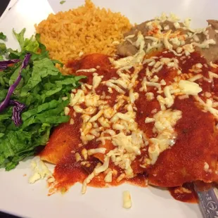 Shredded beef enchilada with red sauce