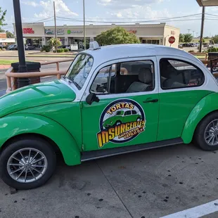 a green vw beetle