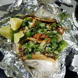 Beef and pork  (al pastor) taco. OMG. In the top 10 tacos I have ever had. So good!