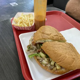 Alambre Torta with fries