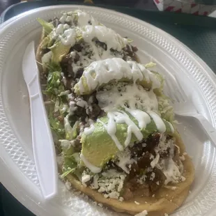 Huarache with carne asada