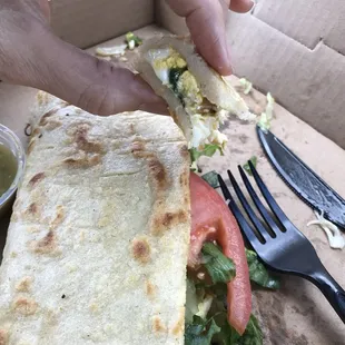 Look how thick and delicious this home made tortilla is! I swear they must cook it, while they&apos;re cooking the quesadilla itself!