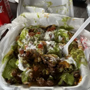 "CARNE ASADA PAPAS" PERO SIN PAPAS, PURO FRIJOLE Y GUACAMOLE‍