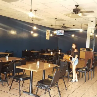 Inside. They painted tge walls amd got new light fixtures.