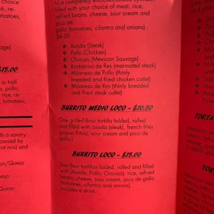 a menu for a restaurant