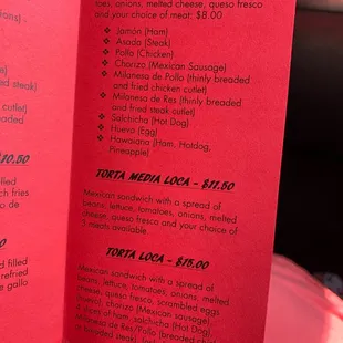 a menu for a mexican restaurant