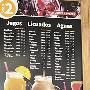 shakes/juice/aguas frescas