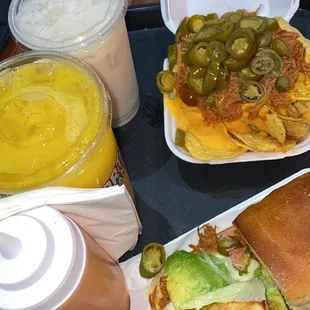 Torta Cubano, nachos, mango juice and horchata. So good!