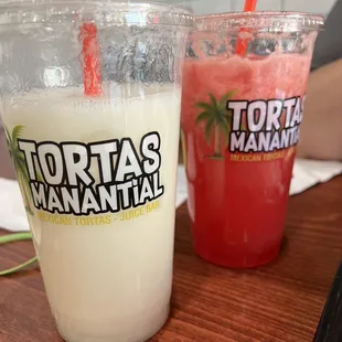 Left is Agua Guanabana Right Agua sandia (watermelon)