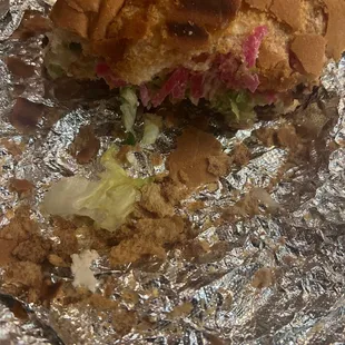 Milanesa torta with dry hard crusty bread