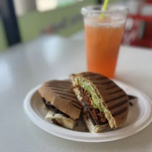 a sandwich and a drink
