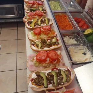 a row of sandwiches