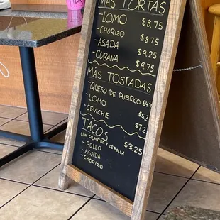 a menu board