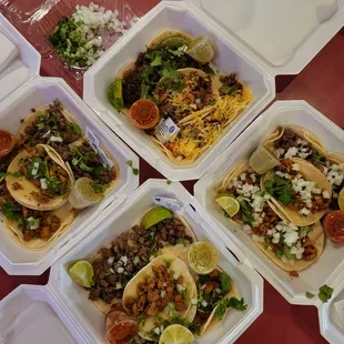 3 plates of al pastor and asada