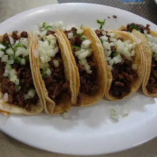Our order of 5 Beef Asada Tacos from Tortas Y Tacos El Chino - January 3rd 2014.