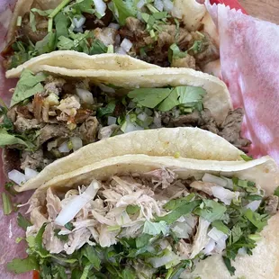 Chicken, beef and pork tacos