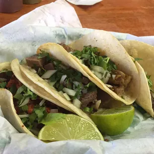 Al Pastor, lengua, tripitas, and barbocoa tacos!