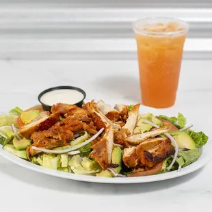 Chicken Salad with mixed fruit agua Fresca