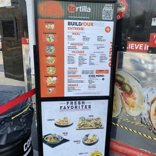 a menu on a vending machine
