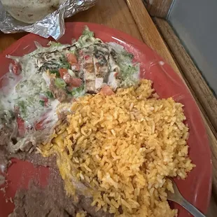 Grilled Chicken spinach dinner with rice and beans