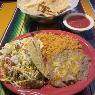 Crispy tacos with rice and beans
