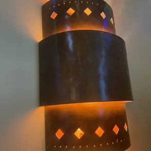 a close up of a wall light